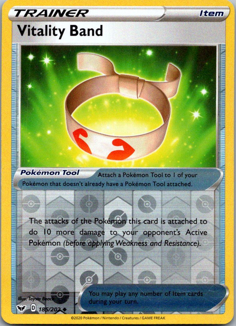 Vitality Band 185/202 Uncommon Sword & Shield Pokemon Reverse Holo Near Mint