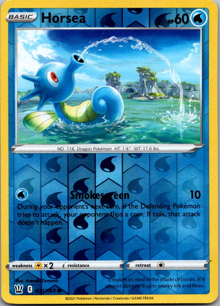 Horsea 031/163 Common Battle Styles Pokemon Reverse Holo Near Mint